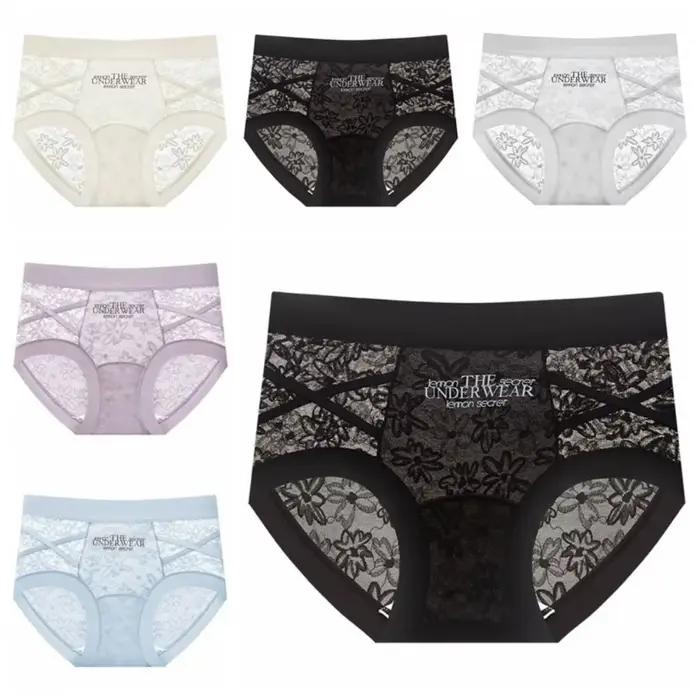 Culottes en dentelle style français, transparentes en maille, en satin de soie, patchwork, taille basse, sous-vêtements en dentelle pour femmes, cadeaux