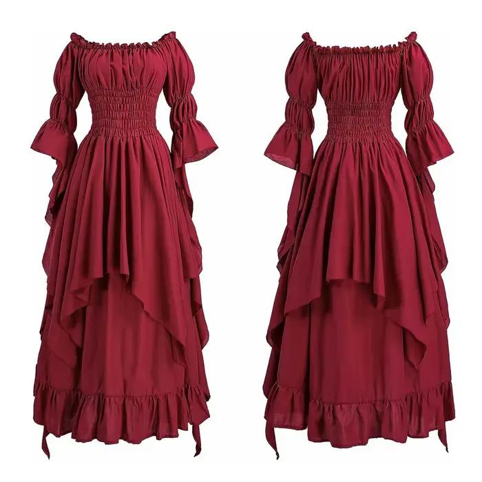 Robe Corset Pirate pour femmes, Vintage, Renaissance médiévale, Halloween, épaules dénudées, Chemise Sexy