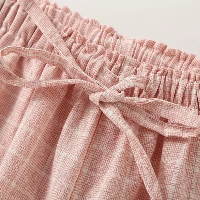 Grande taille japonais minimaliste à carreaux femmes pyjamas pantalons femmes doux maison pantalon ample pantalons décontractés taille élastique maison pantalon