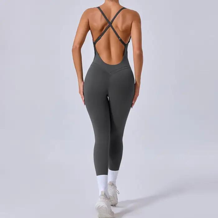 Combinaison une pièce à dos croisé pour femmes, ensemble d'entraînement, de fitness, de yoga, vêtements de sport avec vêtements de sport standard