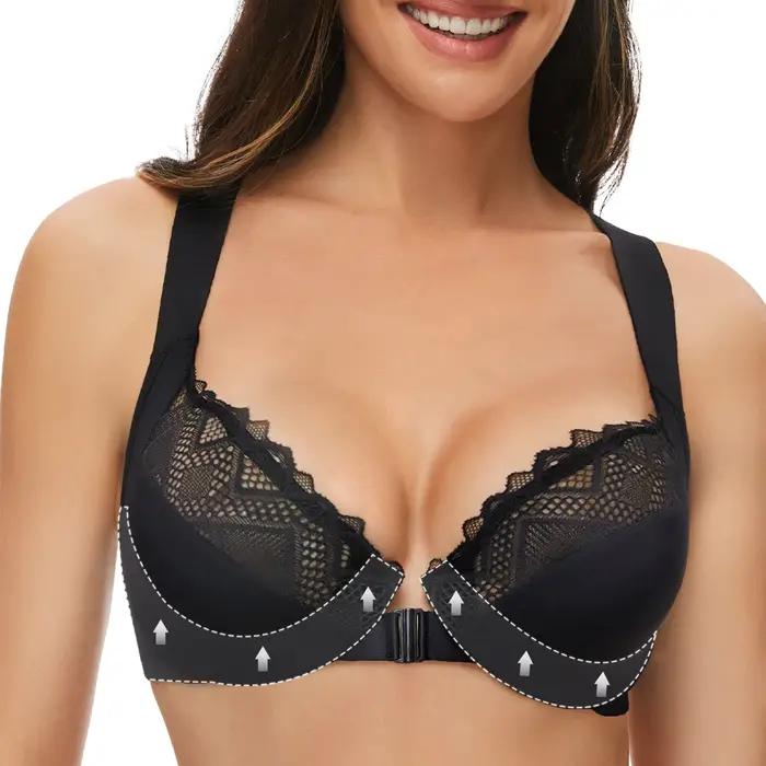 Nouvelle dentelle transparente sexy soutiens-gorge pour femmes ultra mince devant fermé grande taille soutien-gorge dos nageur B C D E F G tasses 34 36 38 40 42 44 46 48