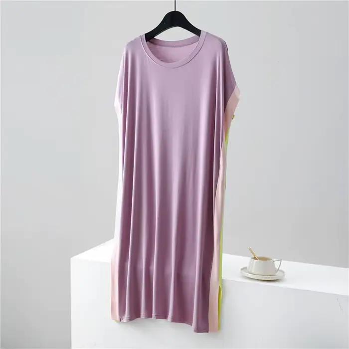 Vêtements de nuit décontractés pour femmes, nouvelles chemises de nuit amples d'été, robe de nuit confortable en modal pour femme, vêtements de nuit de couleur assortie