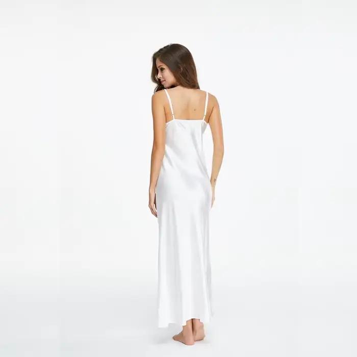 Chemises de nuit en dentelle col en v robe de nuit blanc cheville-haute vêtements de nuit femmes Spaghetti sangle chemise de nuit longue vêtements de nuit pour femme SLA501W