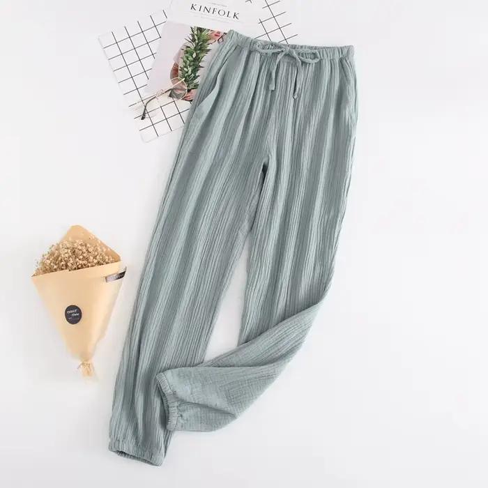Pyjama en crêpe de gaze 100% coton pour femme, pantalon de nuit, bas de pyjama, nouveau Couple, 100% coton