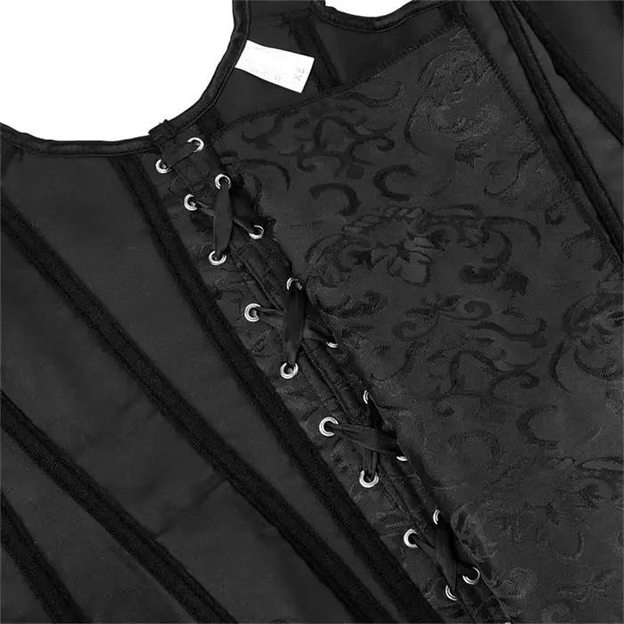 Corset Vintage avec Bretelles Initiées pour Femme, Bustier Overbust, Jacquard Noir et Bleu, Top Steampunk Médiéval