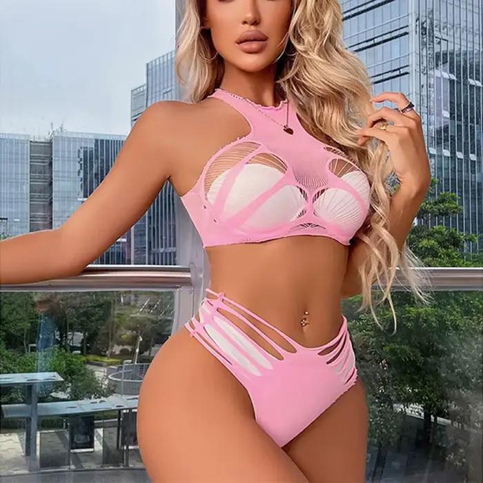 Rouge chaud vêtements de nuit sexy érotique sexe chemise de nuit femmes pyjamas dames chemise de nuit dentelle nuisette lingerie sans manches mini robe homewear