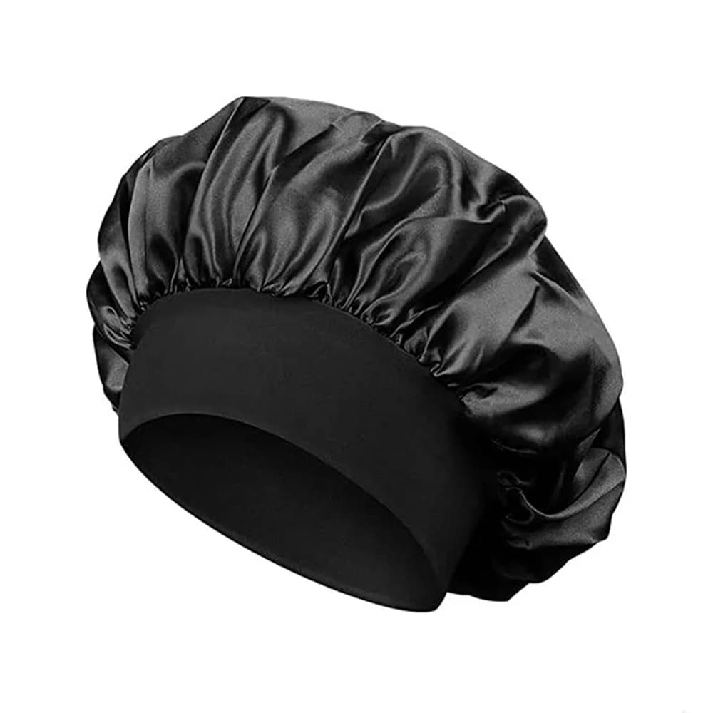 Nouvellement Satin nuit cheveux Bonnet femmes solide chapeau de couchage soins du sommeil Bonnet nig