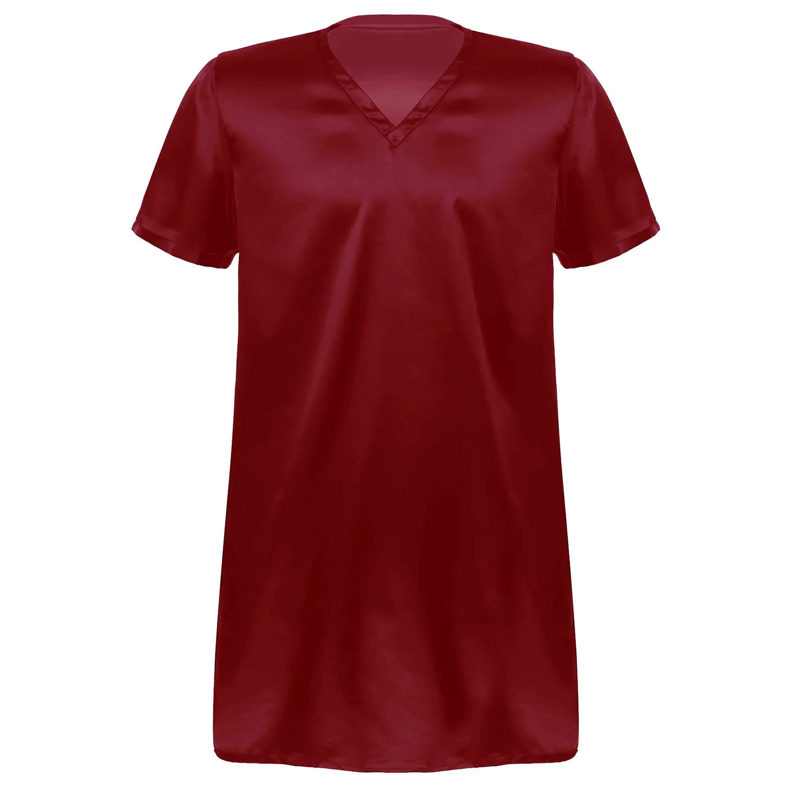 Hommes femmes Satin chemise de nuit col en V à manches courtes vêtements de nuit vêtements de nuit H