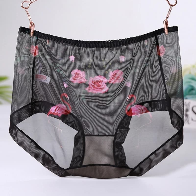 Culotte en maille transparente Ultra-fine pour femme, sous-vêtement Sexy imprimé, grande taille