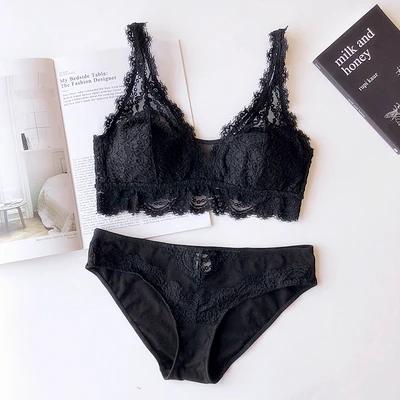 Ensemble de Lingerie en dentelle pour femmes, soutien-gorge et culotte, sans fil, Transparent, Sexy,