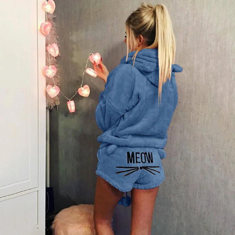 Femmes polaire Pijamas femme Pyjamas ensemble automne hiver chaud Pyjamas femmes Sexy Lingerie chat 