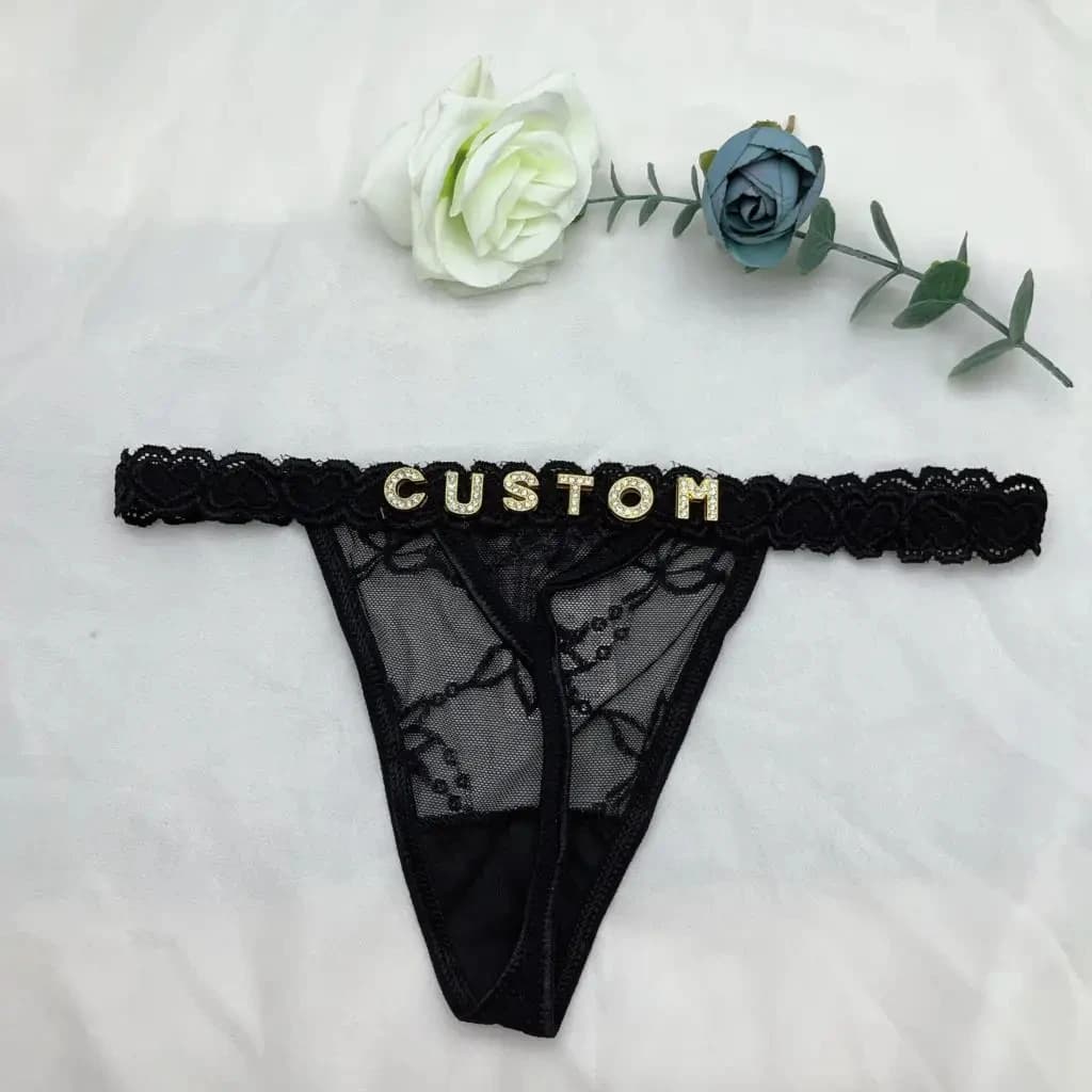 String personnalisé avec nom bricolage strass lettre tongs Sexy sous-vêtements personnalisés string 
