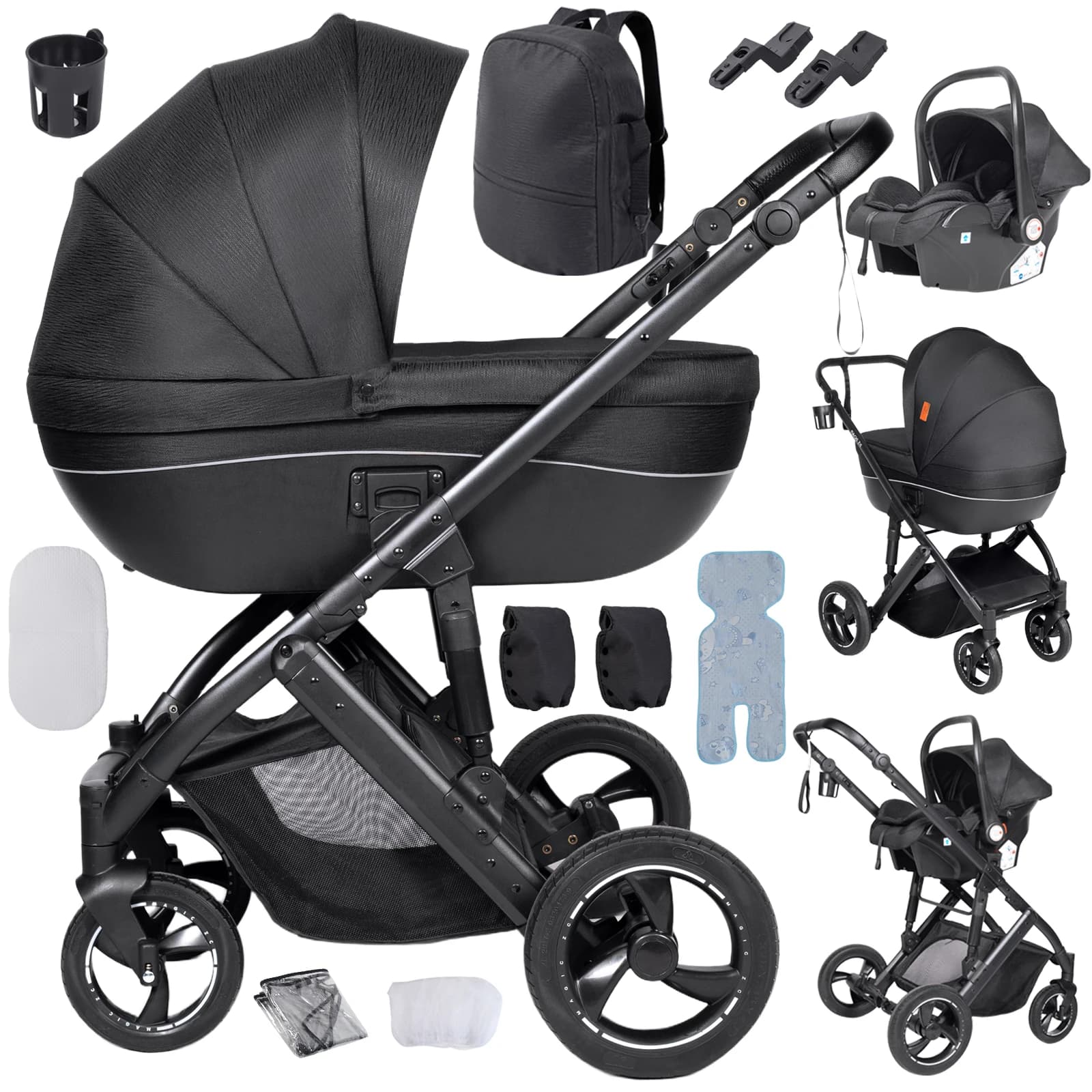 Poussette 3 en 1 avec nacelle, landau pour nouveau-né, poussette pour bébé, siège auto pour bébé, po