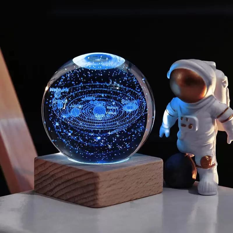 Boule de cristal 3D, veilleuse colorée, planète en cristal, système solaire, galaxie, cadeau d'anniv