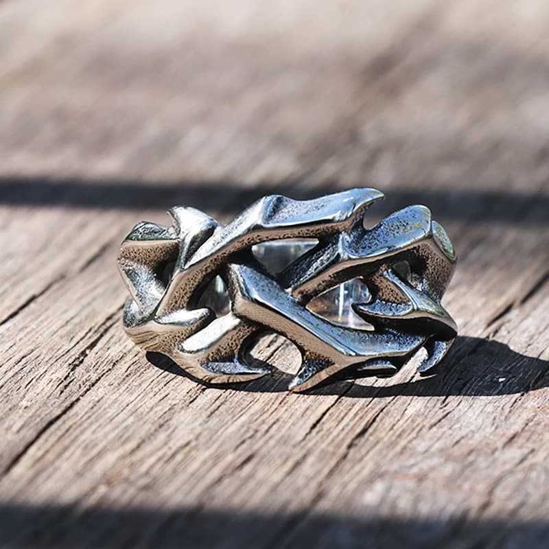 Bague couronne d'épines Vintage ajourée en acier inoxydable 316L, bagues de motard pour hommes et fe