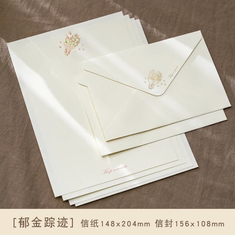Ensemble de papier à lettres romantique « Pluie du matin » avec estampage doré haut de gamme, carte 