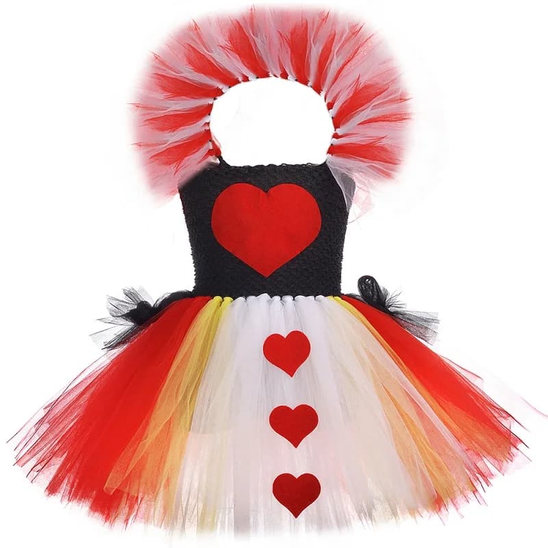 Costume de reine des cœurs pour filles, robe de princesse fantaisie, robe Tutu de reine rouge méchan