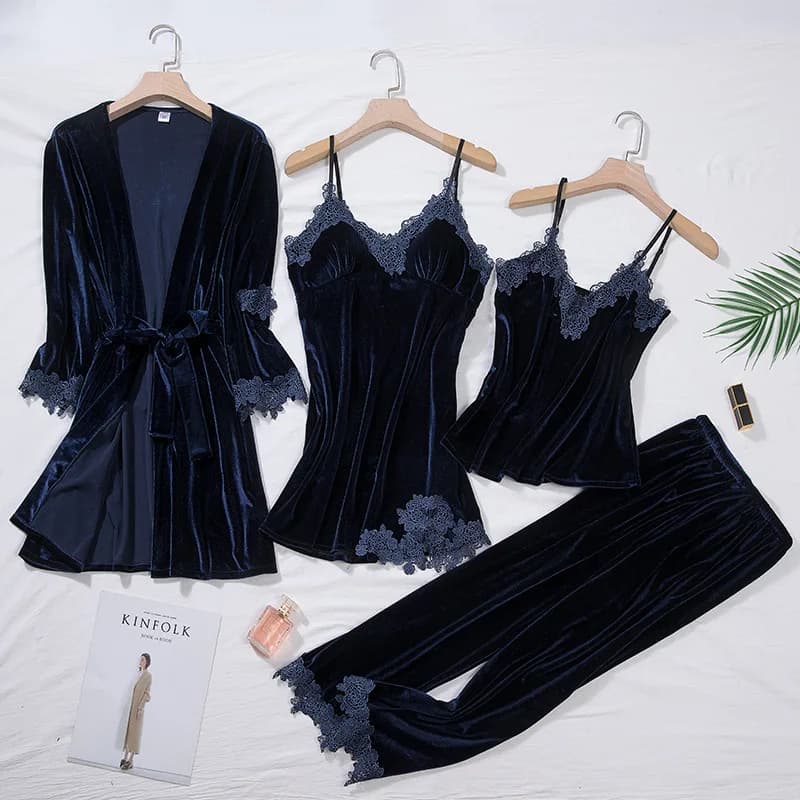 Ensemble de pyjama décontracté en velours 4 pièces pour femme, lingerie intime, tenue d'intérieur à 