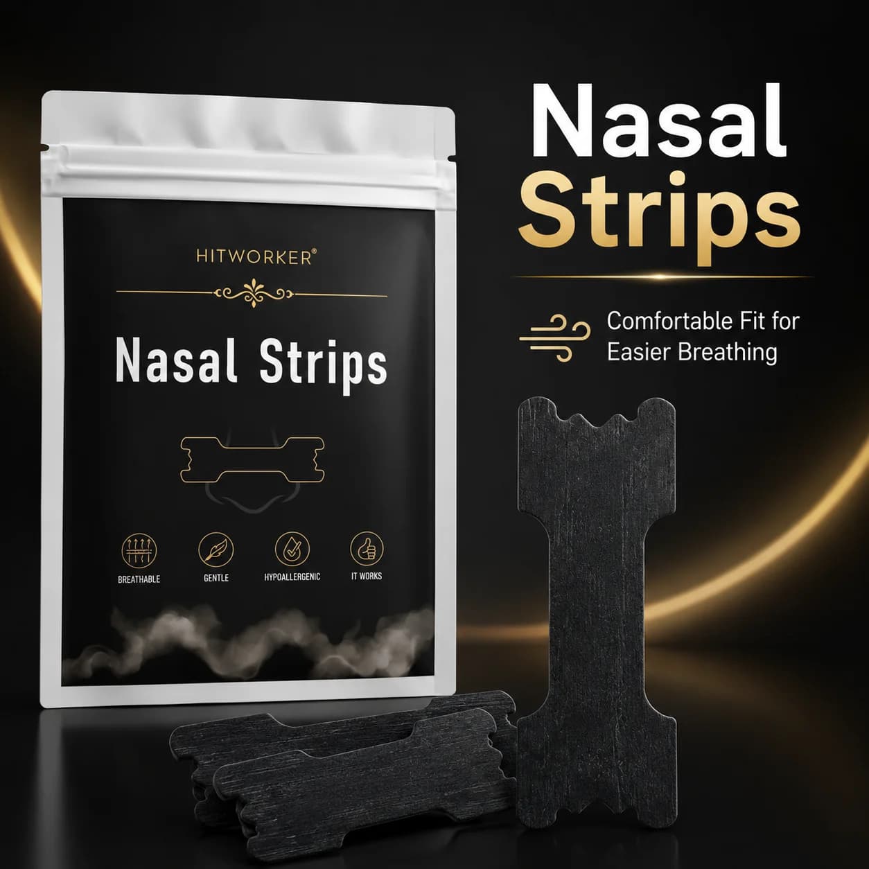 Bandes nasales noires, bandes nasales confortables pour une respiration plus facile, faciles à appli