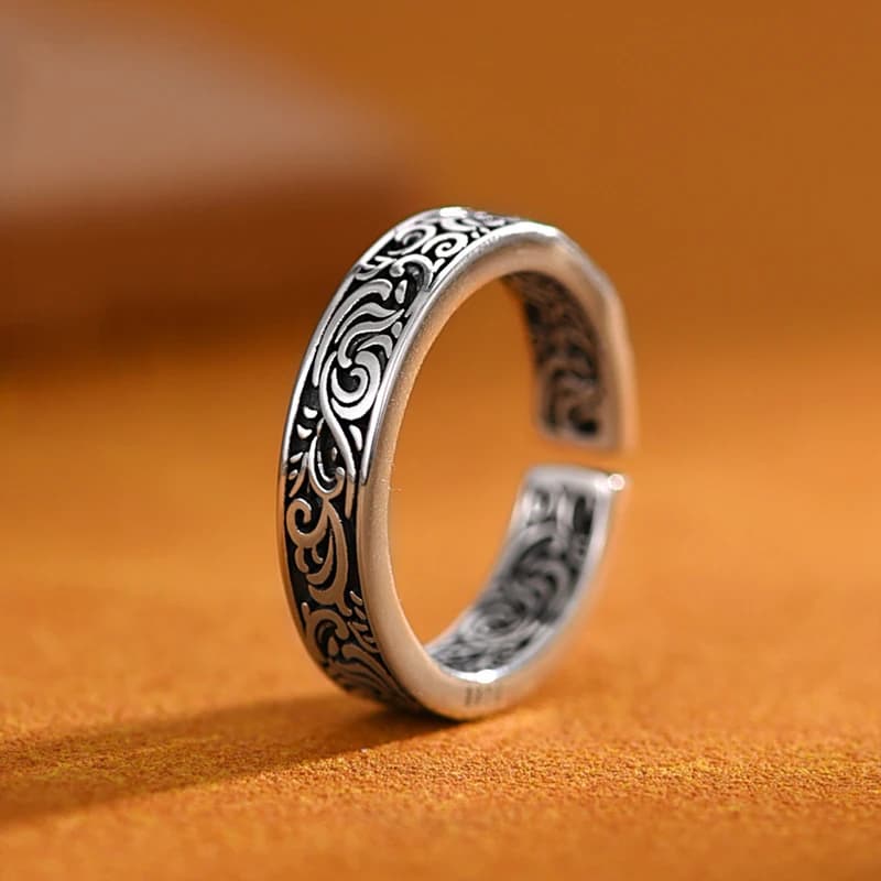 Bague pour hommes Vintage chinois Tang herbe modèle bijoux classique français réglable Index bague c