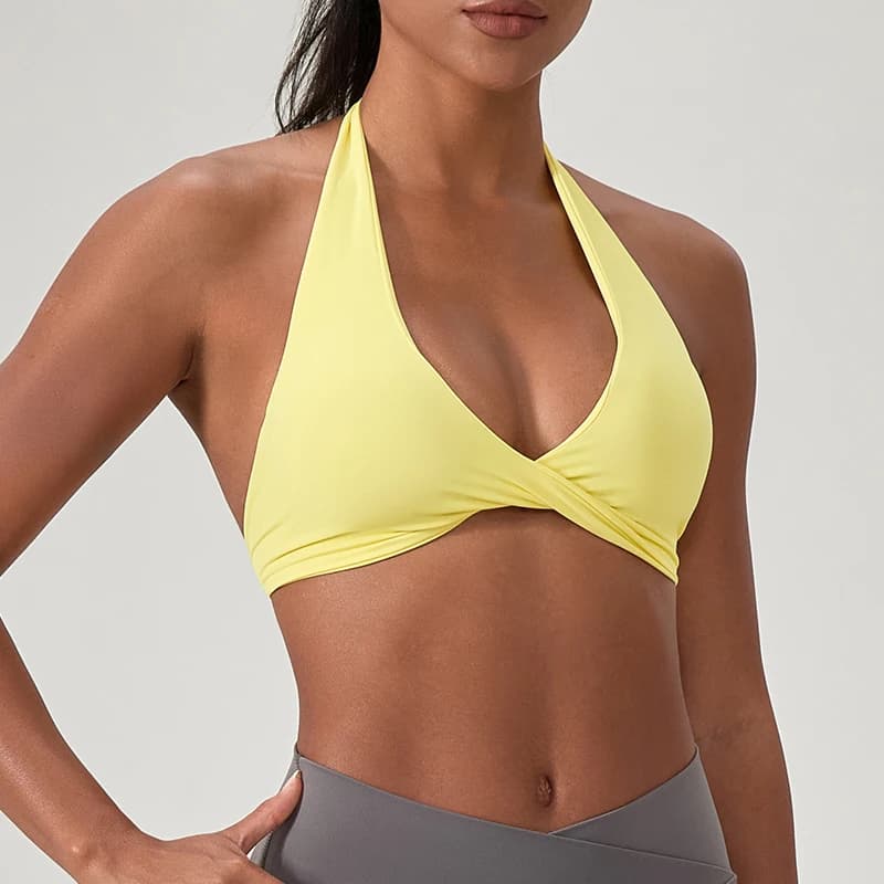 Soutien-gorge de sport de Yoga pour femmes, col licou, Design élégant au dos, soutien-gorge de gymna