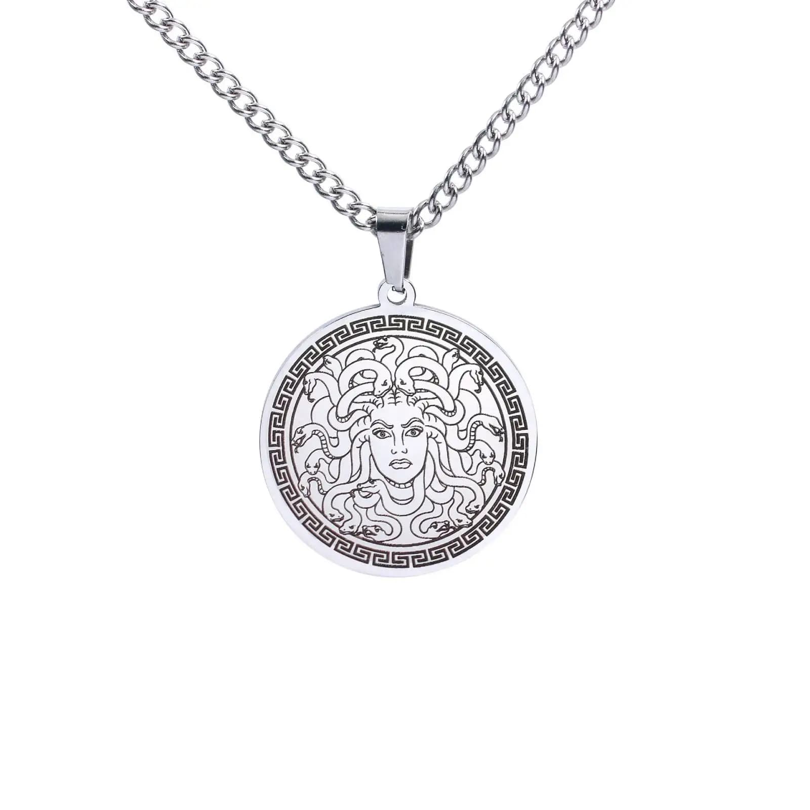 Collier pendentif méduse de la mythologie de la Grèce antique pour femmes et filles, amulette en aci