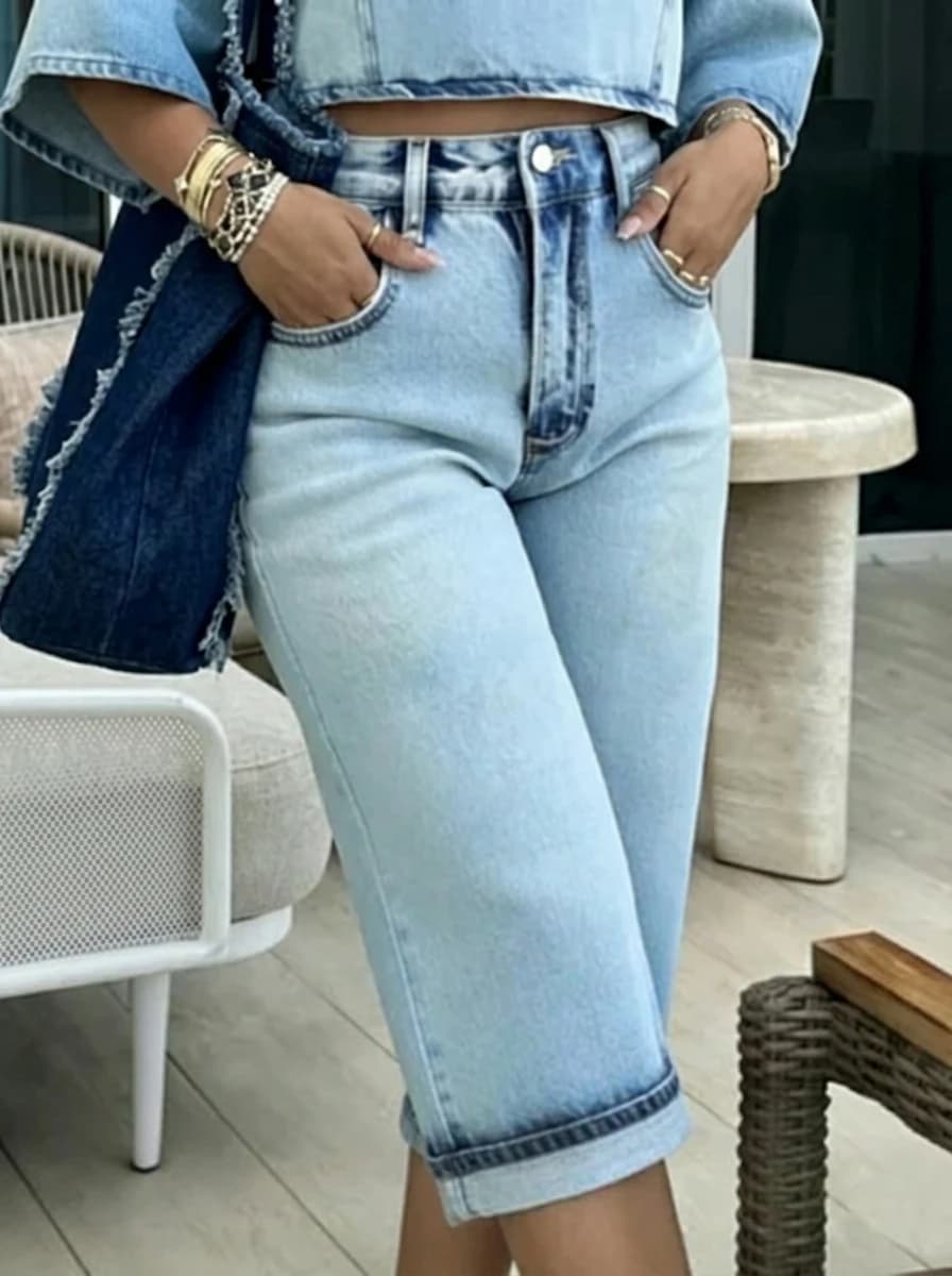 Jean large taille haute délavé bleu clair style vintage pour femme Bonboho – Collection été 2026 – T