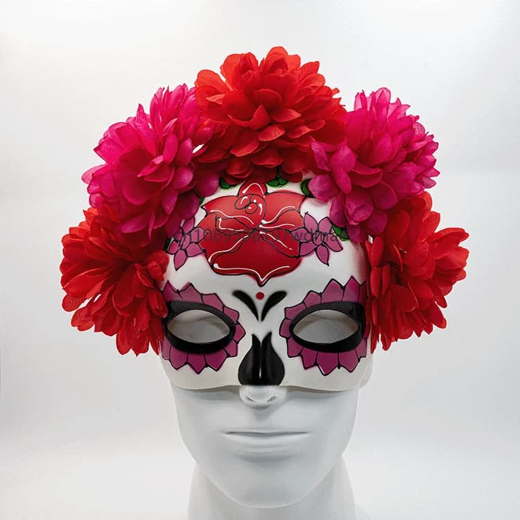 Masque de mascarade mexicain pour le Jour des Morts, demi-masque de crâne avec fleurs, accessoire de