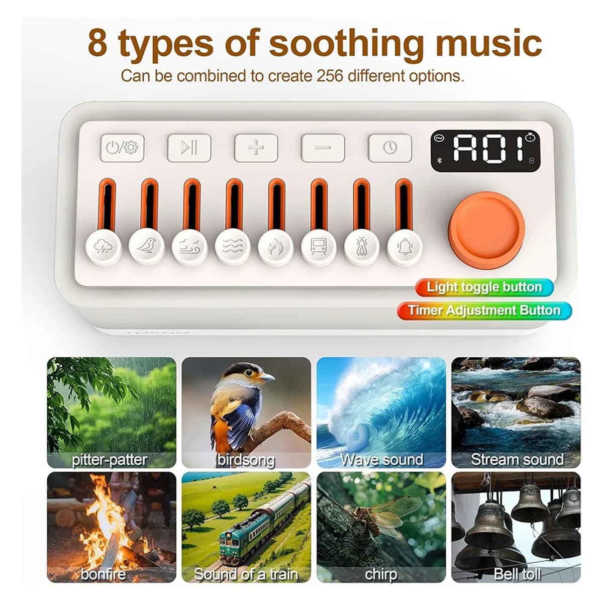 Machine sonore de sommeil à bruit blanc HIHI avec 8, haut-parleur Bluetooth portable, veilleuses 12 