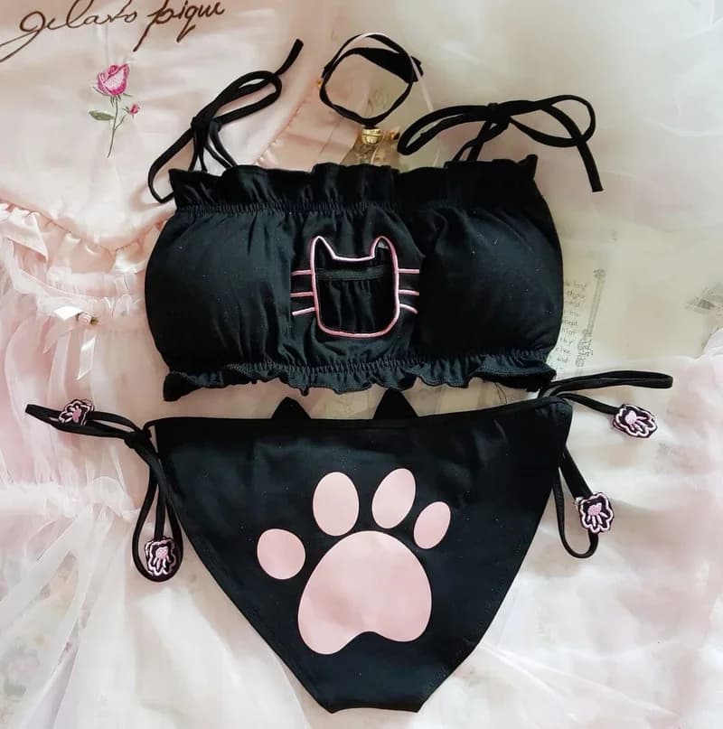 Anime japonais chat fille Cosplay soutien-gorge culotte ensemble femmes Sexy Lingerie sous-vêtements
