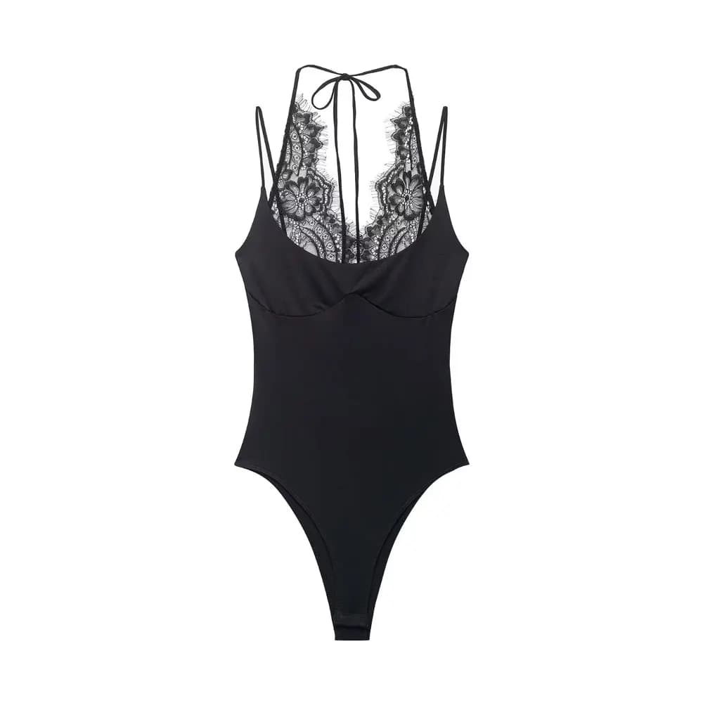 Combinaison sexy en dentelle pour femme HH Summer, col en V, sans manches, bretelles spaghetti, patc