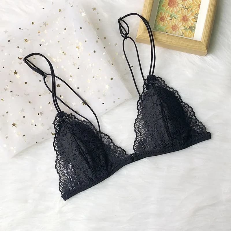 Soutien-gorge bonnet triangulaire pour petite poitrine pour femme, non câblé, style français, bouton
