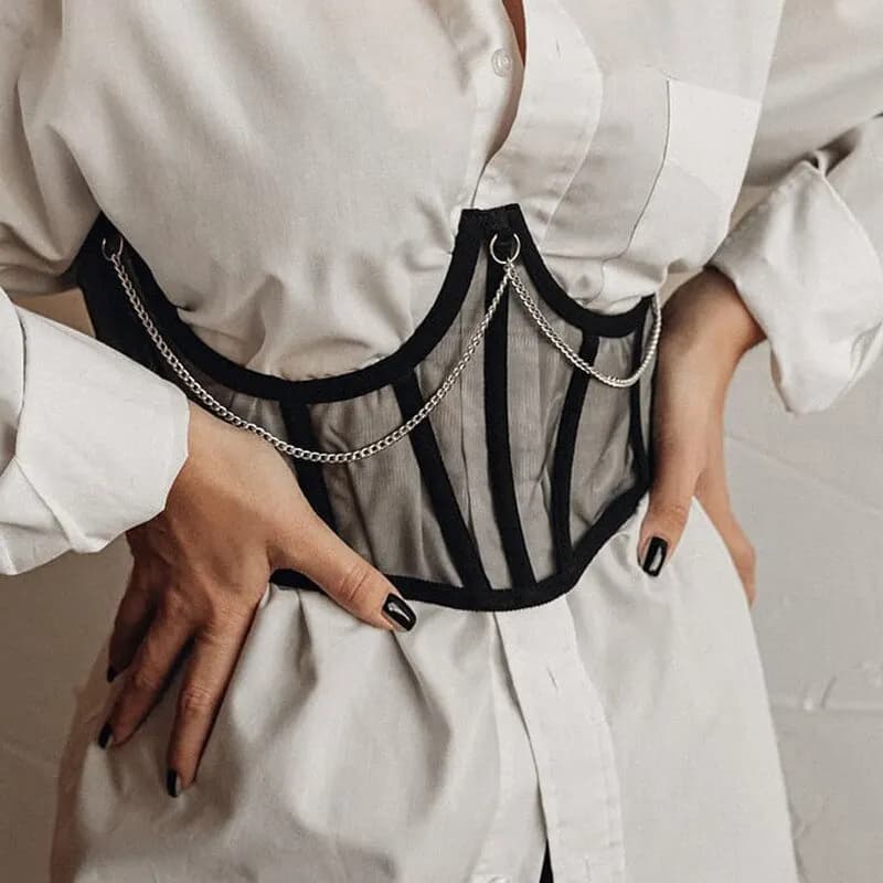 Corset Sexy sous le buste Punk chaîne en métal noir femmes haut courbe Shaper sangle minceur taille 