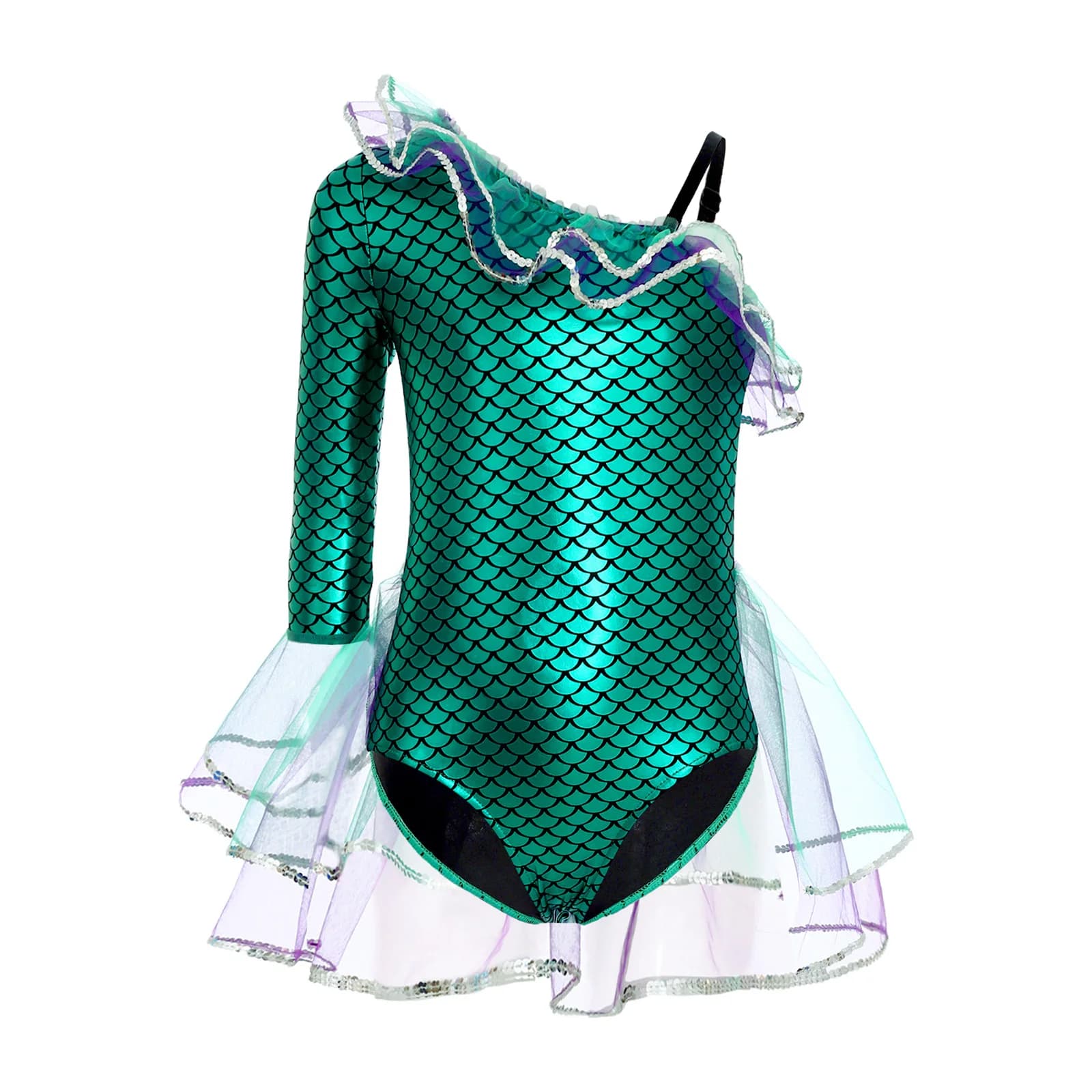 Enfants filles poisson imprimé sirène Ballet justaucorps de gymnastique Costume body à manches longu
