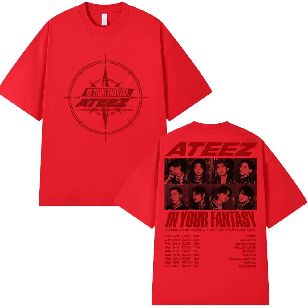 T-shirt Ateez 2026 World Tour in Your Fantasy pour Hommes et Femmes, Vêtement Décontracté en Coton, 