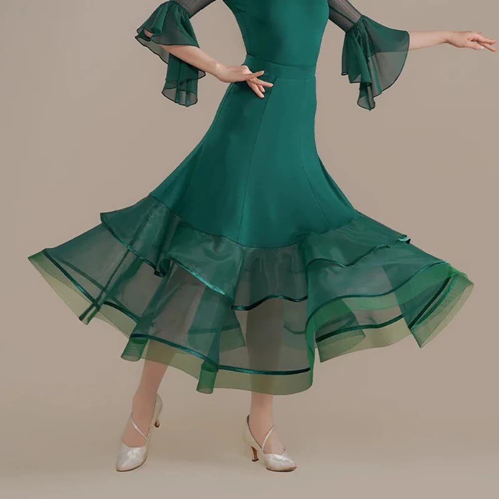 Robe de Tango et Valse pour Femme, Jupe à Baleines Noire, pour Danse de Salon Standard, Quick Step, 
