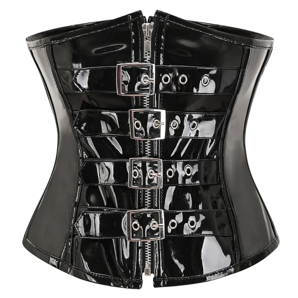 Corset Gothique Steampunk pour Femme en Cuir PU Brillant PVC, Corselet Amincissant Sous la Poitrine,