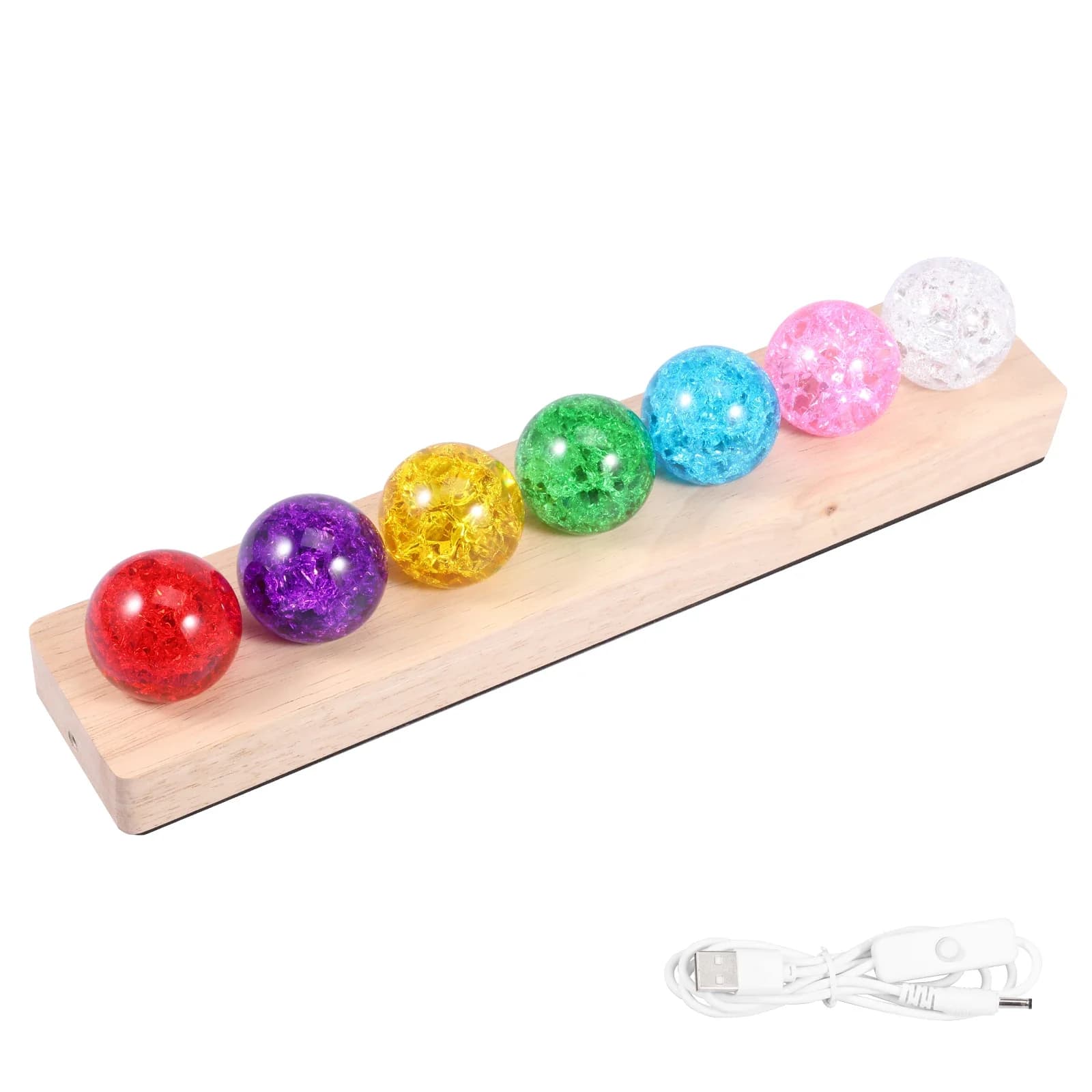 Boule de cristal colorée ornement petite veilleuse 7 boules de cristal avec supports de lampe LED en