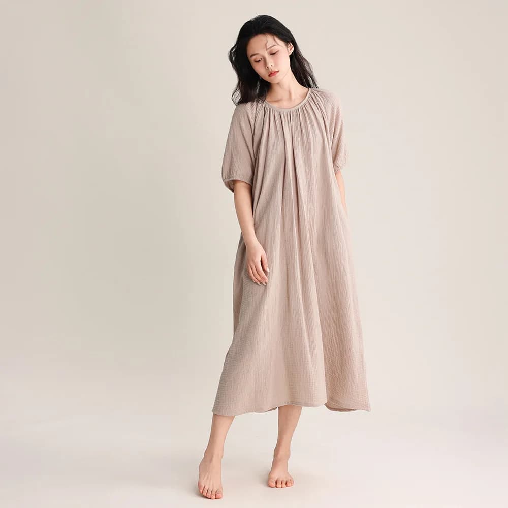 Chemise de nuit mi-longue à col rond pour femmes, chemise de nuit en coton, pull à manches courtes, 