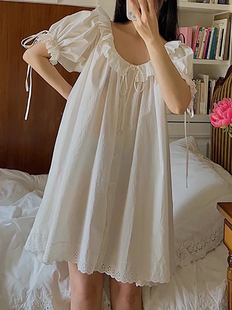 Chemise de nuit à manches courtes pour femmes, pur coton, nickel é français, chemise de nuit Sweet P