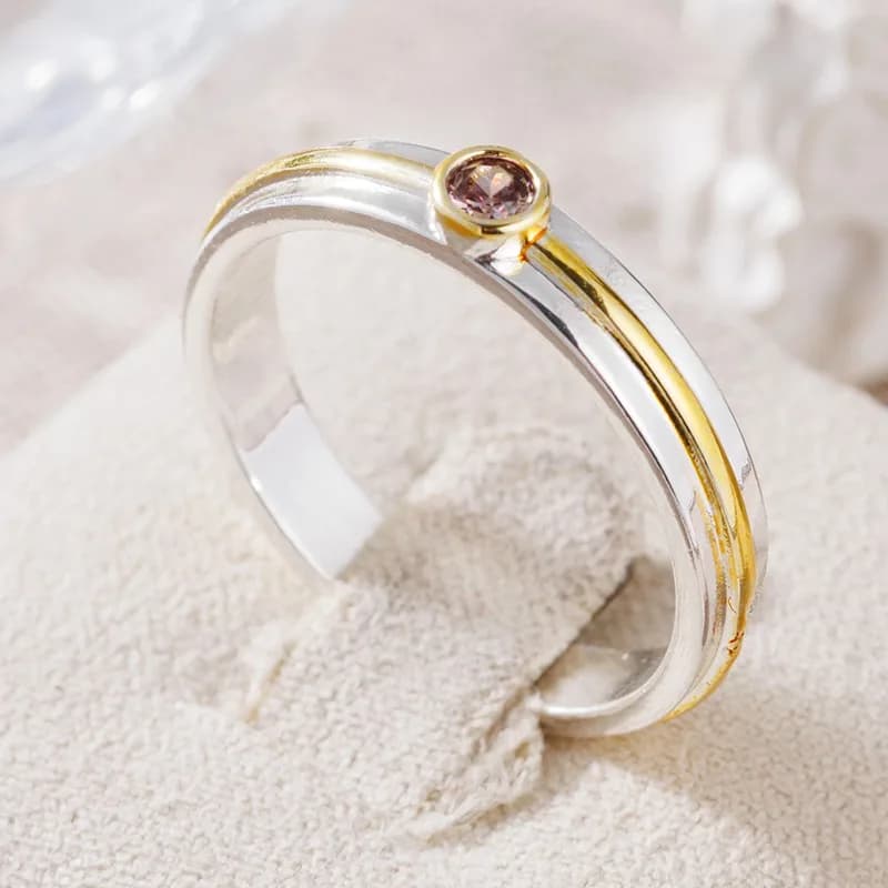 Bague classique incrustée de CZ violet pour femmes, bijoux rétro à deux couleurs, géométriques, à po