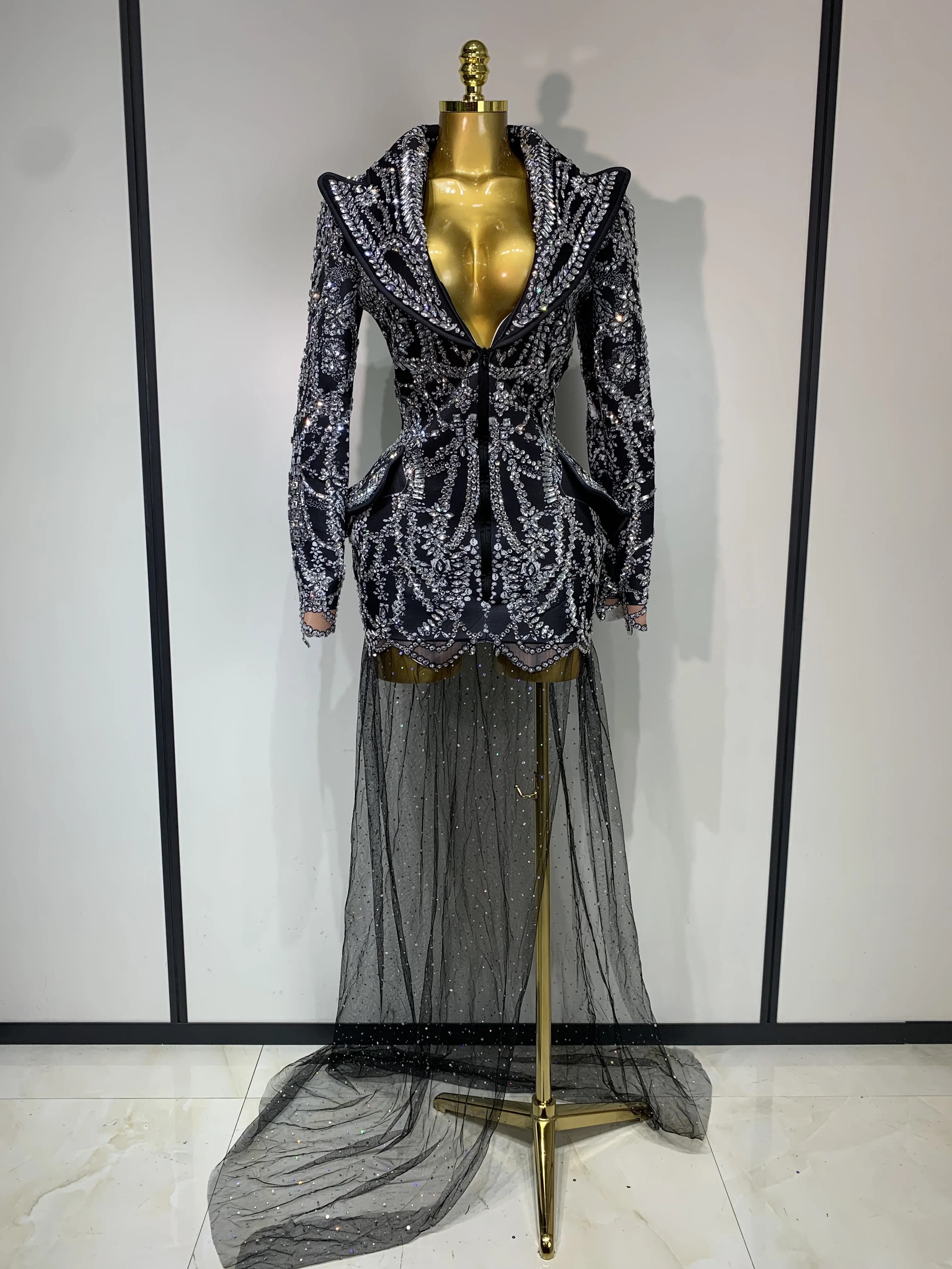 Haute qualité luxe discothèque soirée robes d'anniversaire scène effectuer tenue brillant strass fem