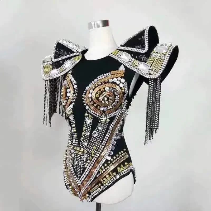 Cristaux pierres body discothèque danseur scène spectacle Catsuit luxe armure Style Bar femme chante