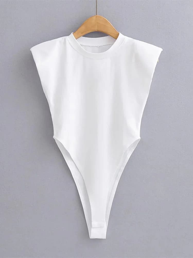 Hauts Sexy femmes été une pièce moulante Body rembourré épaule Body noir sans manches corps costumes