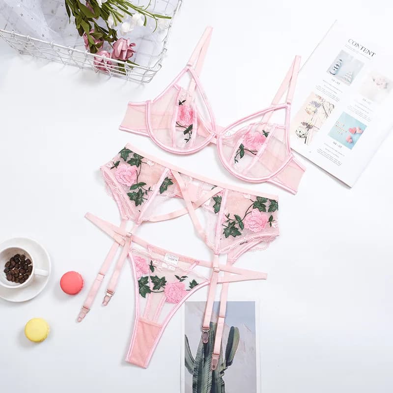 Tenues de lingerie brodées classiques, sous-vêtements sexy en dentelle, ensemble de soutien-gorge et