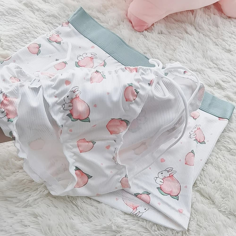 2 pièces mignon Couple ensemble de sous-vêtements hommes Boxer Shorts Loli dentelle culotte fil coto