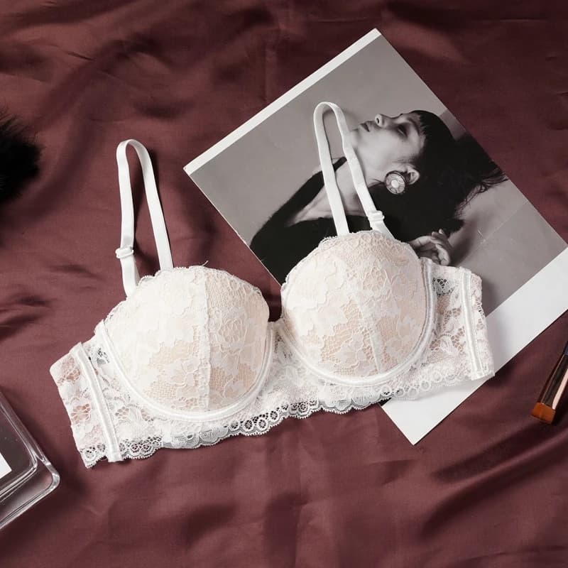 Soutien-gorge en dentelle pour femmes, petites coffres, coupe ronde, anneau en acier souple, Push Up