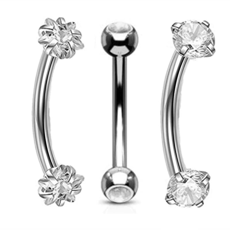 3 pièces fleur sourcil haltère Piercing ensemble Zircon incurvé haltères Piercing Pack coeur oreille