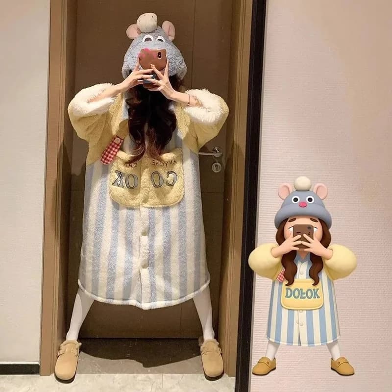 Dessin animé Disney Ratatouille Robe mignon corail doublé polaire vêtements de nuit chemise de nuit 