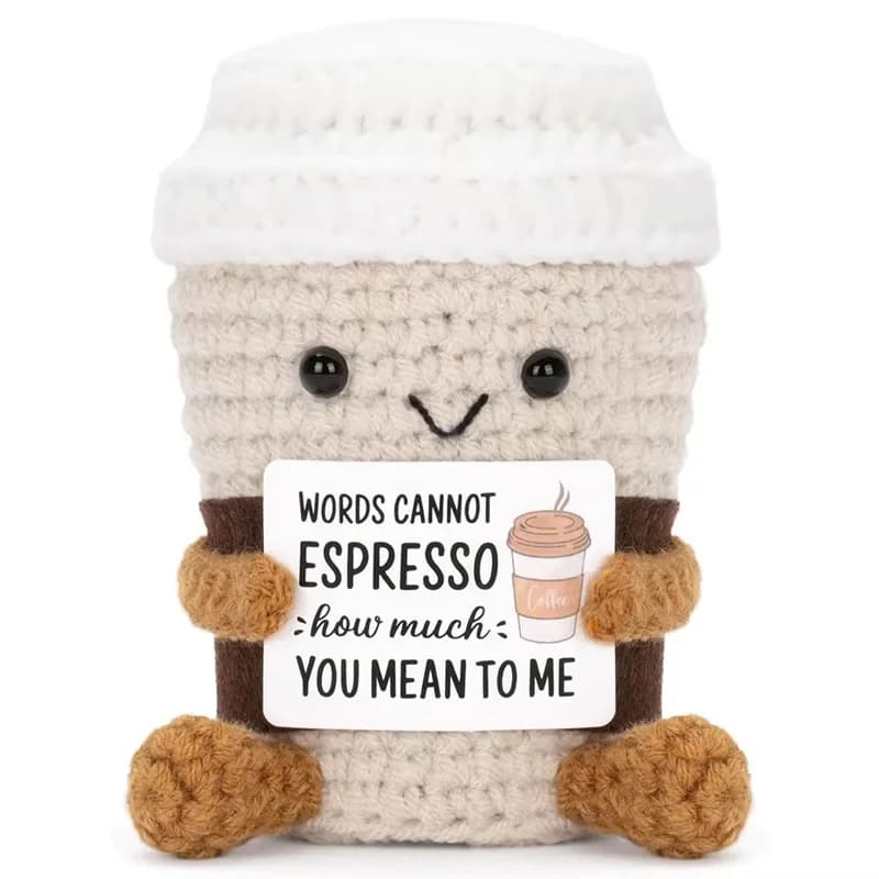 Support émotionnel de café positif drôle, ornements faits à la main au Crochet mignon avec carte pos